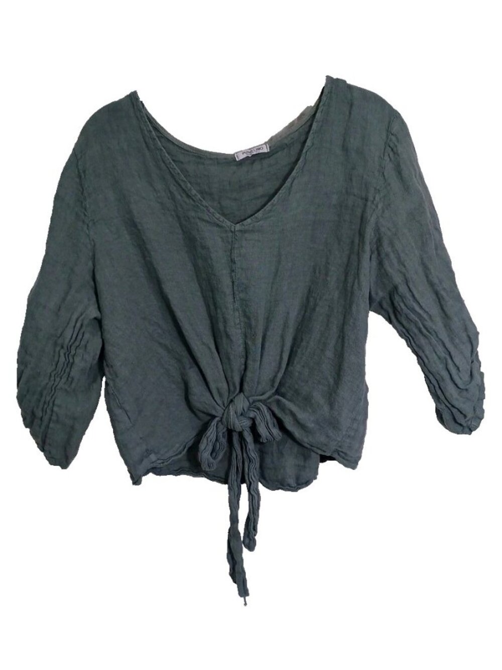 Puro Lino Sage Front Tie Linen Flowy Top OS Lagenlook Coastal Boho Minimalist